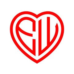 initial letters logo ew red monogram heart love shape