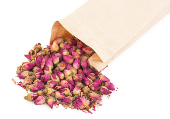 Dried rosebuds and bag