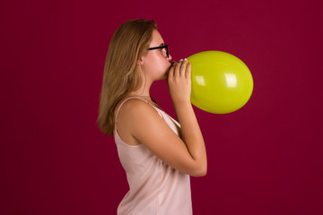 Young pretty girl with balloon, party  