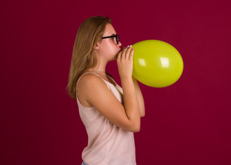 Young pretty girl with balloon, party  