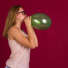 Young pretty girl with balloon, party  