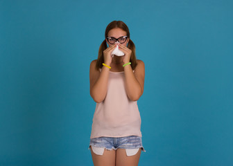 Young cute woman, allergy, studio  