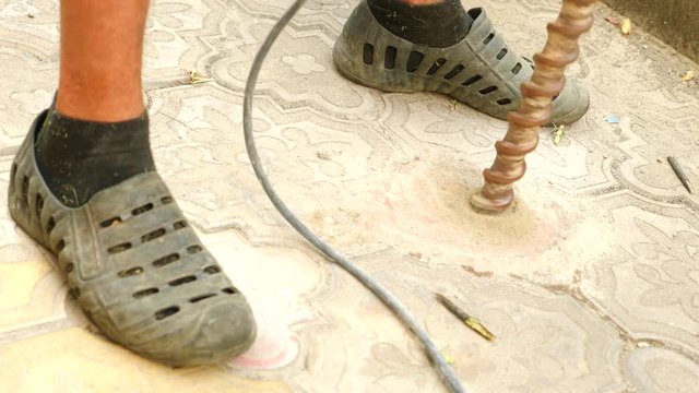 Drill During Operation. Closeup. drilling of the wells. 4k. Slow motion
