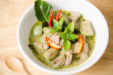 Thai food, Green curry pork in a bowl