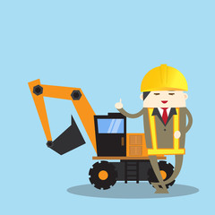 Engineer or Safety officer with the Wheel Dozer  machine is background in construction site.