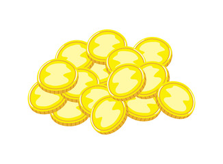 Pirate gold coins icon. Children drawing of pirate concept vector illustration isolated on white background.