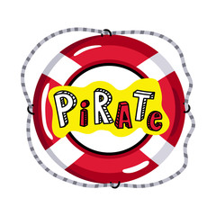 Lifebuoy from pirate sailing vessel icon. Children drawing of pirate concept vector illustration isolated on white background.
