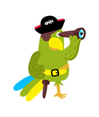 Parrot in cocked hat icon. Children drawing of pirate concept vector illustration isolated on white background.