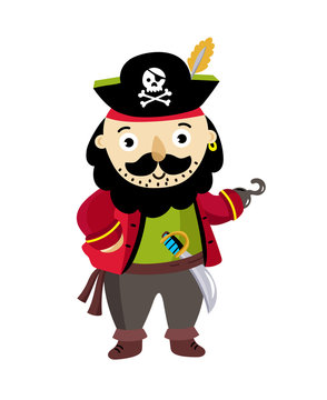 Pirate man character in cocked hat icon. Children drawing of pirate concept vector illustration isolated on white background.