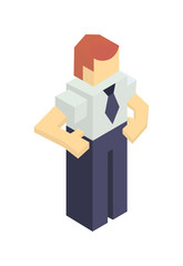 Warehouse manager isometric icon. Local shipping service vector illustration isolated on white background.