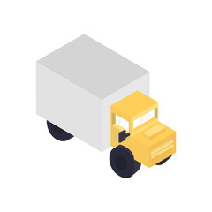 Modern freight truck isometric icon. Commercial freight truck, vehicle for cargo transportation, trucking and delivery service vector illustration