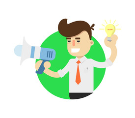 Idea generation icon with businessman. Business project and realization vector illustration in flat design.