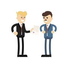 Business meeting concept with smiling businessmen icon. Business teamwork and project realization vector illustration in flat design.