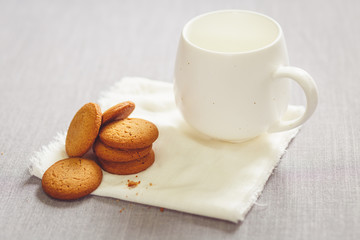 Fototapeta na wymiar cookie and milk Cloth background