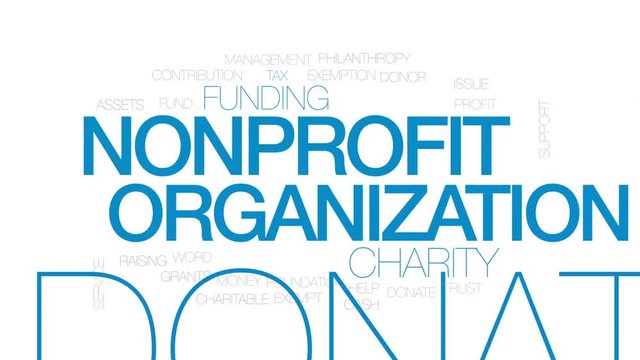 Nonprofit organization animated word cloud, text design animation. Kinetic typography.
