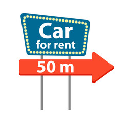 Rent car road sign icon isolated on white background vector illustration. City renting car service in flat design.