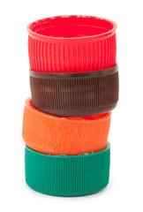 Pile of plastic PET bottle caps
