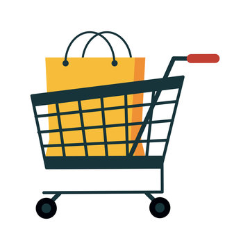 shopping cart with bag vector illustration design icon image 