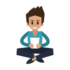 happy man using tablet icon image vector illustration design 