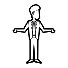 Flat line uncolored businessman over white background vector illustration