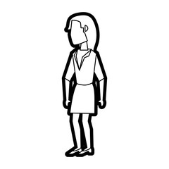 Flat line uncolored business woman over white background vector illustration