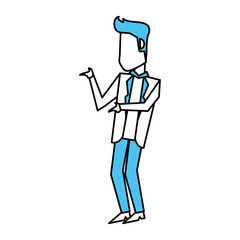 Flat line monocromatic businessman over white background vector illustration