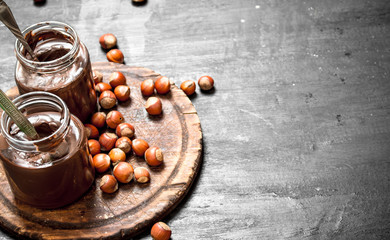Chocolate butter with hazelnuts.