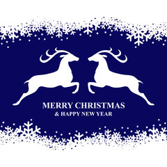 Christmas card with snowflakes and deer