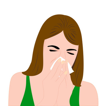 A girl having a cold and sneezing