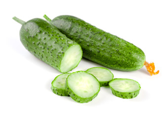 Sliced cucumber isolated on a white background