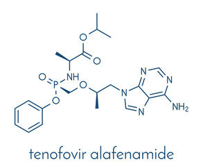 Tenofovir alafenamide antiviral drug molecule (prodrug of tenofovir). Skeletal formula.