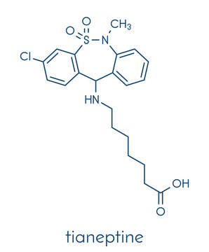 Tianeptine antidepressant drug molecule. Skeletal formula.