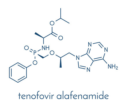 Tenofovir alafenamide antiviral drug molecule (prodrug of tenofovir). Skeletal formula.