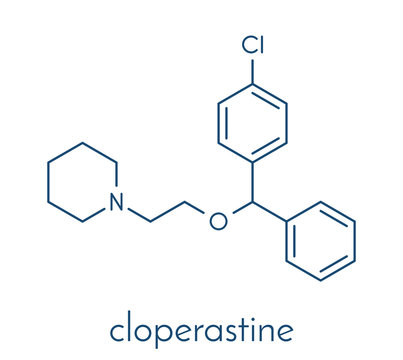 Cloperastine cough suppressant drug molecule. Skeletal formula.