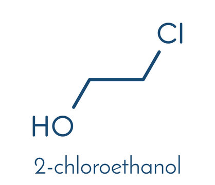 Ethylene chlorohydrin molecule. Side product formed during ethylene oxide sterilization. Skeletal formula.