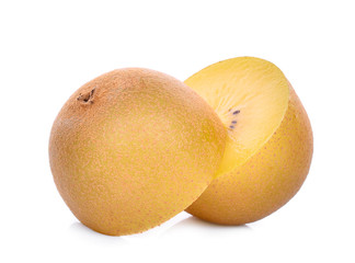 half of yellow or gold kiwi fruit isolated on white background