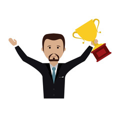 businessman lifting trophy  icon image vector illustration design 
