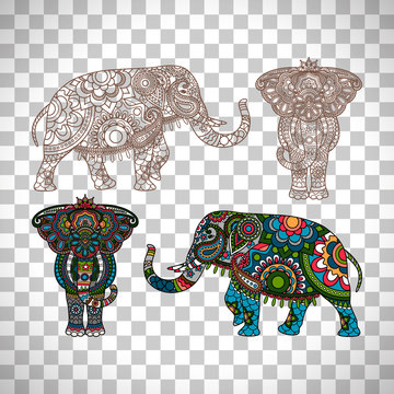 Decorated elephant on transparent background