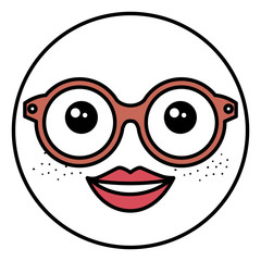 emoticon with glasses kawaii character vector illustration design