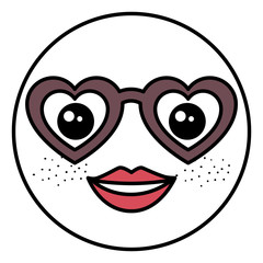emoticon with glasses kawaii character vector illustration design