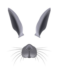 Bunny animal face filter template video chat photo effect vector isolated icon