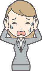 Illustration of a young woman wearing a suit holding her head