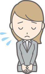 Illustration of a young woman in a suit apologizing