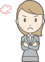 Illustration that a young woman in suit wears his arms and is angry