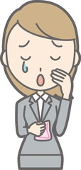 Illustration of a young woman in a suit crying