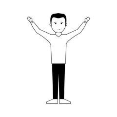 young man with arms up icon image vector illustration design  black and white