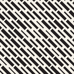 Black and White Irregular Dashed Lines Pattern. Modern Abstract Vector Seamless Background. Stylish Chaotic Stripes Mosaic
