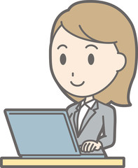 A young lady in a suit is operating a computer Illustration