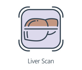 Icon design liver of human scanning in flat line style. Symbol about health check up and medical concept.