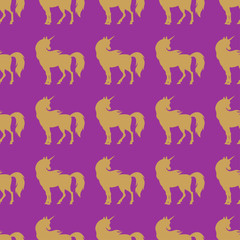 Unicorn silhouette, golden, seamless 3